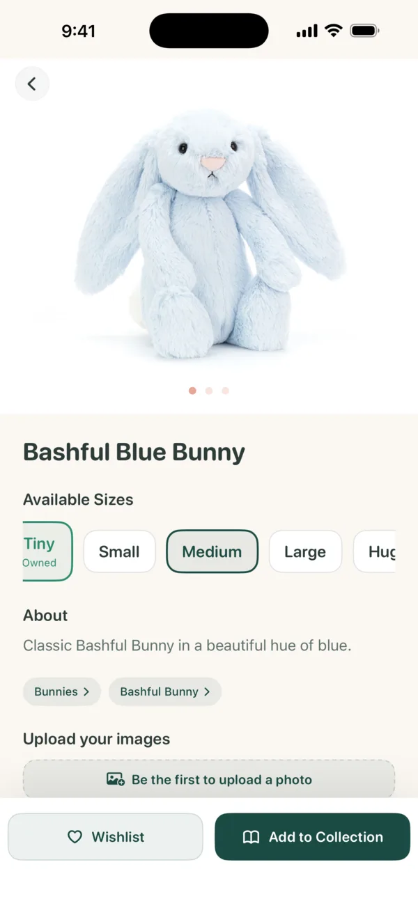 A Jellycat detail page in Jellybook