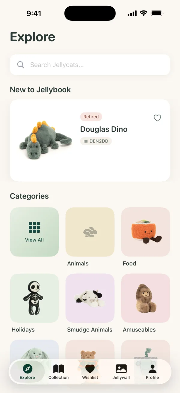 Browsing the Jellycat catalogue in Jellybook