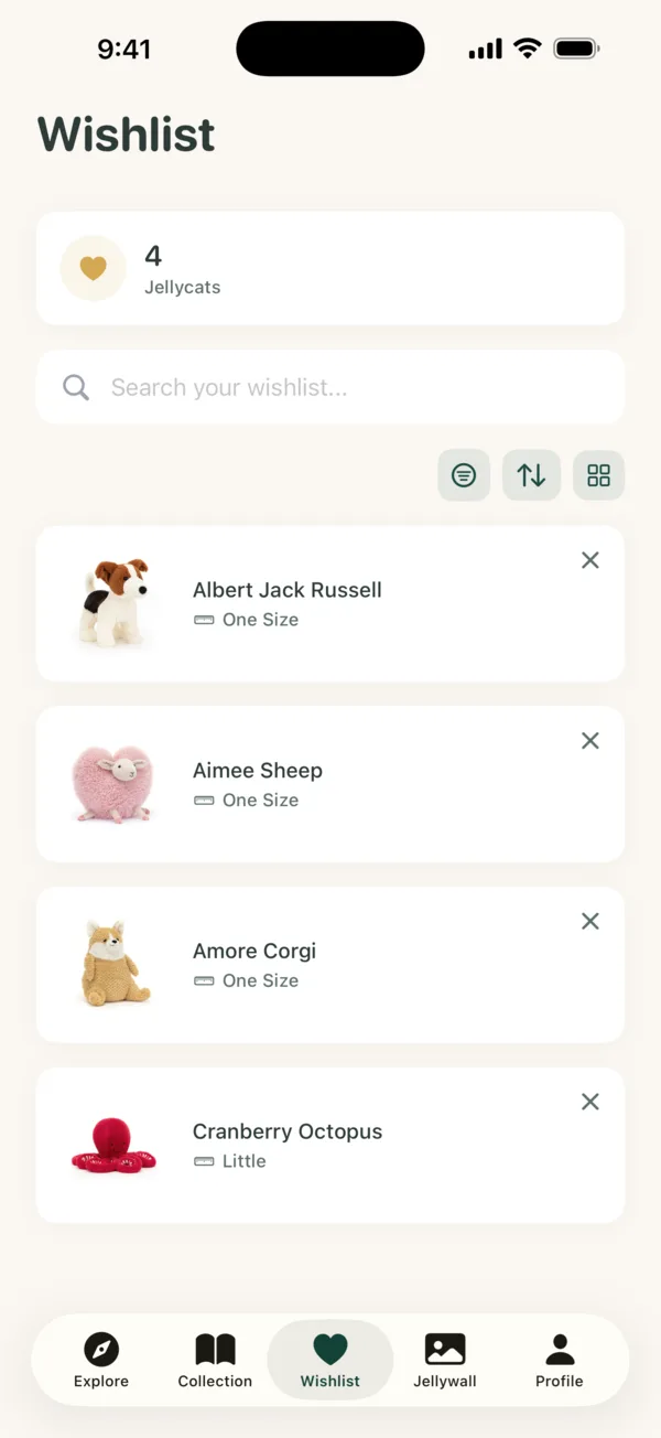 A wishlist in Jellybook
