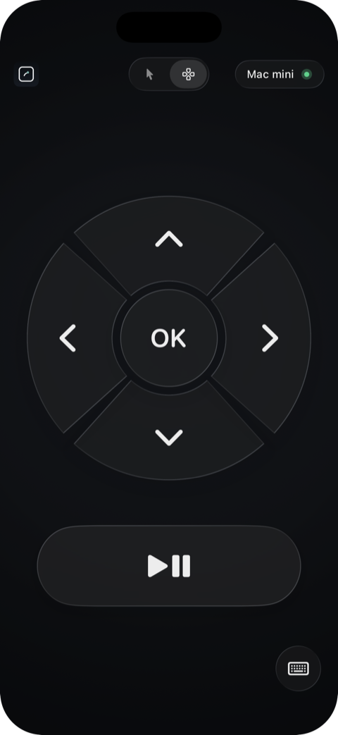 Tiller's media-mode D-pad and play/pause on an iPhone