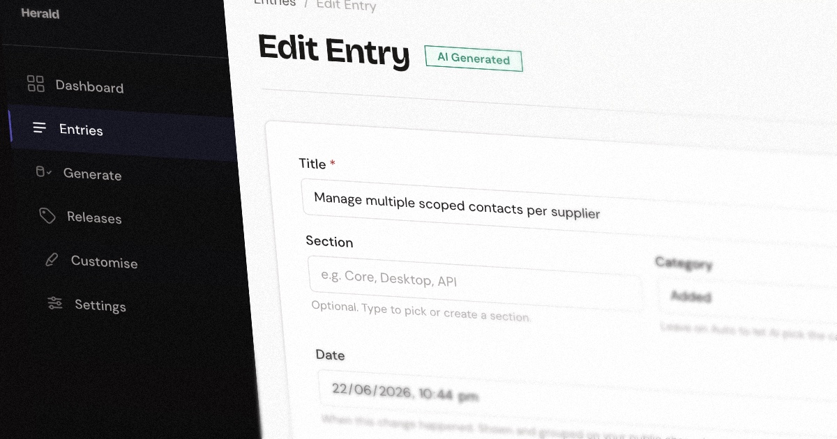 Editing a changelog entry in Herald